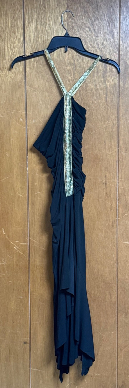 Ruby Rox Black Gold Sequin Ruched Halter Dress Women’s Size M